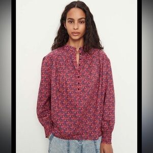Ba&sh Paris Red & Blue Floral Button Blouse – Size Small